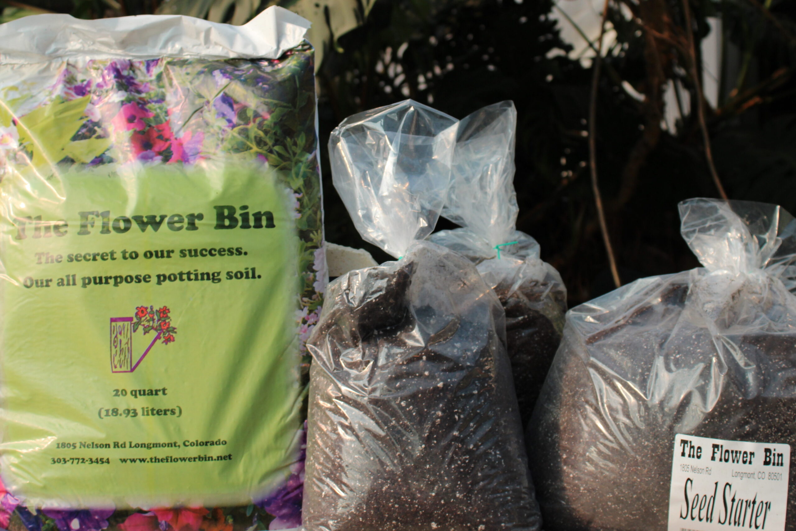 The Flower Bin potting soil and seed starter products
